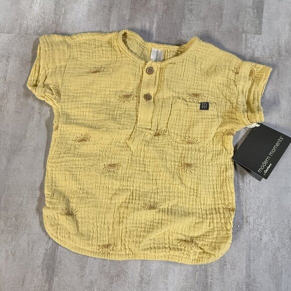 Gerber Modern Moments Casual Gauze Henley Tee - Yellow with suns - 12 months - Picture 1 of 6